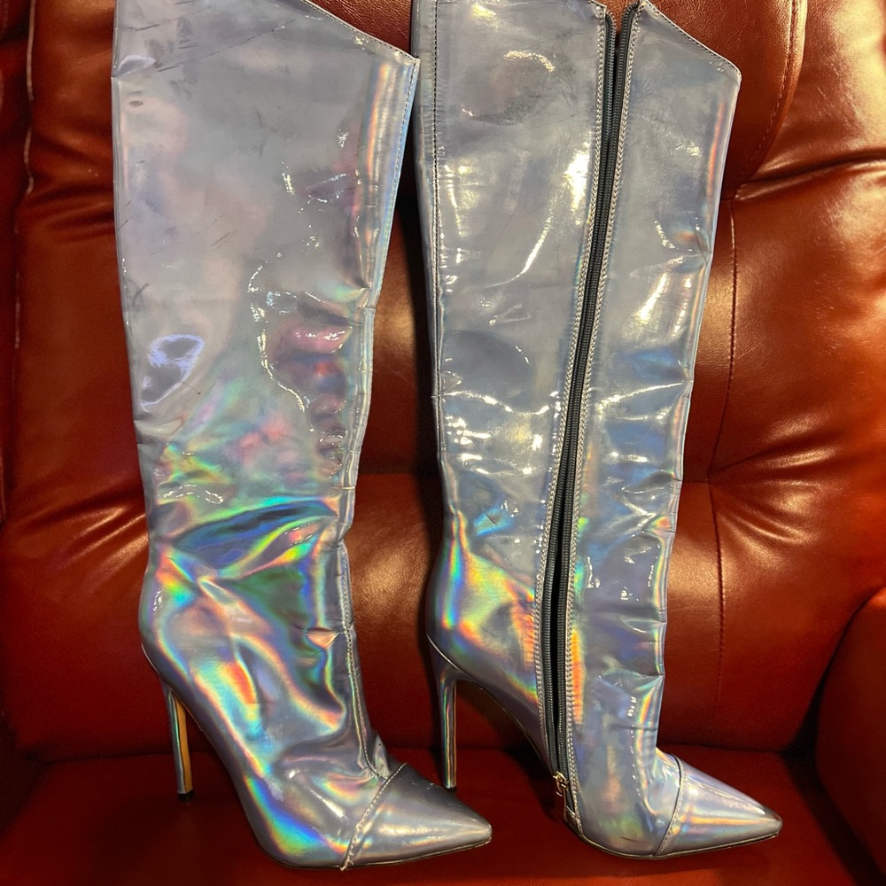 Holographic Knee-High Boots